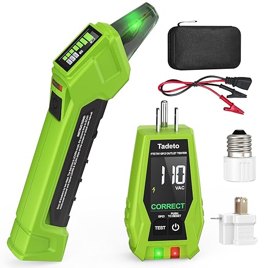 Tadeto Circuit Breaker Finder Tool with Outlet Tester, Quickly GFCI, Voltage, Electric Tester with Dual LCD Display, Light Socket and 3-2 Prong Grounding Adapter, Alligator Clip Adapter
