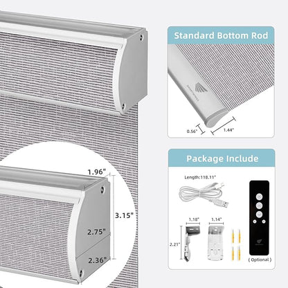 SmartWings Motorized Smart Roller Shades in Light Filtering, Electric Blinds with Remote for Windows Compatible with Alexa/Google Home/Homekit, Customized, Safari Translucent Rock Grey
