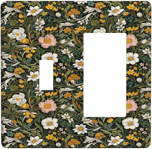 Decorative Outlet Covers Rustic Green Leaf White Daisy Yellow Floral 2 Gang Wall Plate Single Toggle 1 Rocker Light Switch Cover Switch Plate Covers Faceplate for Bedroom Home Decor