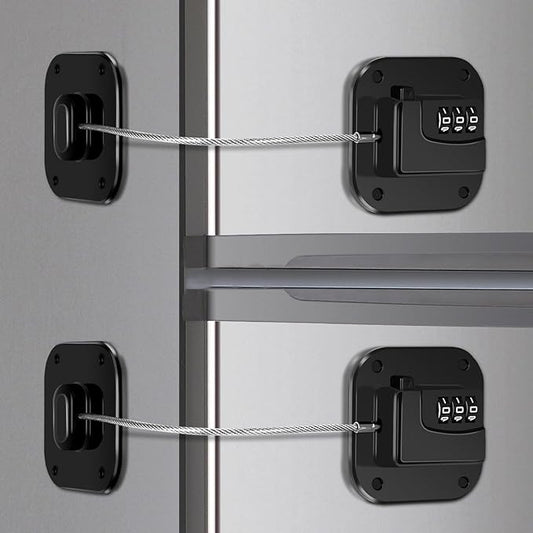 Refrigerator Lock, Combination Lock for Refrigerator Cabinets, Drawers, Heavy Duty Fridge Lock, Easy Install No Keys Needed (Black-2Pack)