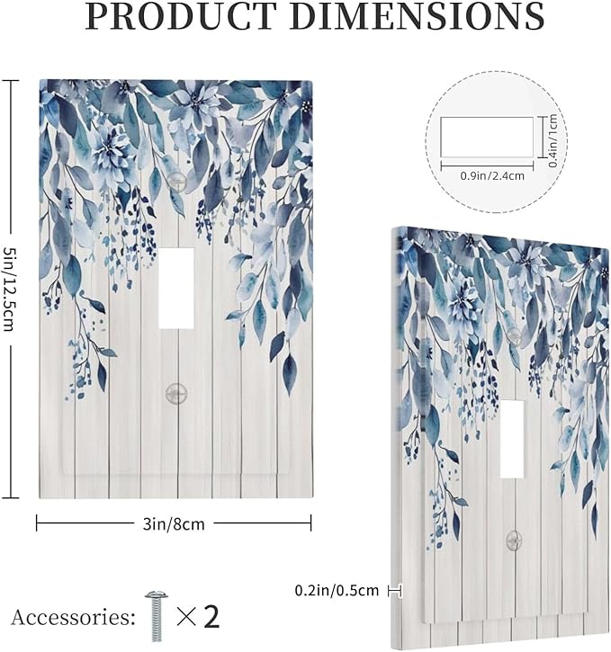 Eucalyptus Rustic Watercolor Plant Decorative Light Switch Cover 1 Gang Single Toggle Device Electrical Faceplate Switchplates Decorator Outlet Wall Plate For Farmhouse Home Decor