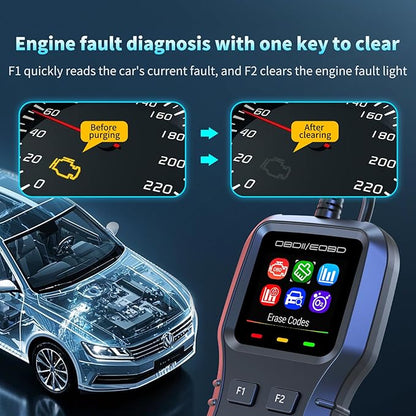 K1 obd2 Scanner,obd2 Scanner Diagnostic Tool,Car Code Reader for Check Engine Light, Real-Live Data, Freeze Frame with Colour Screen, Multilingual Plug & Play for All OBDII & EOBD Vehicles