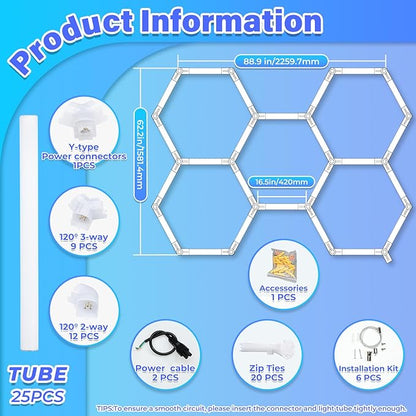 Hexagon Garage Lights - Bigger Size Hexagon Lights 200W LED,5000K 24000LM,Hex Lighting for Car Detailing,Workshop,Basement,Gym,Barber, Garage Ceiling led Light 25 Pack