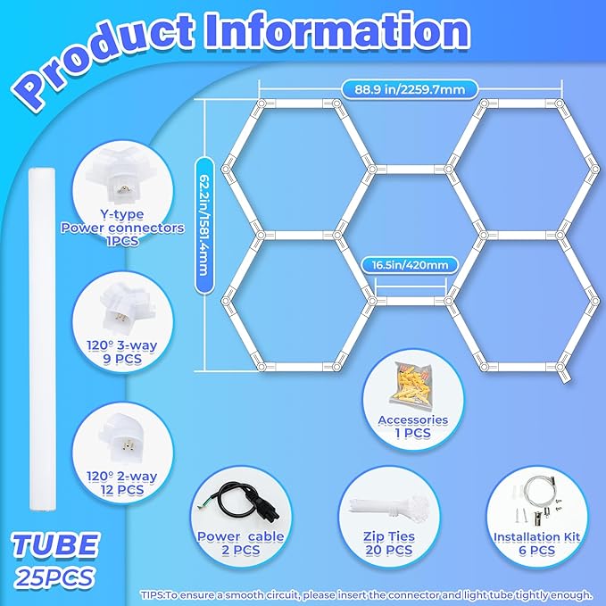 Hexagon Garage Lights-192W LED Lights,6500K 25650LM Upgraded 3-Level Dimmable LED,Shop for Car Detailing,Workshop, Basement,Gym, Barber