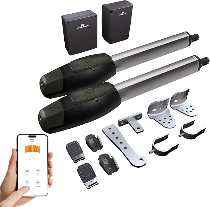 TMT Mastiff 400 Dual Automatic Gate Openers Up to 8ft and 772lb Heavy Duty Swing Gate, Gate Openers with Remote Complete Kit, Electric Gate Opener for Driveway with Powerful Motor (APP Compatible)