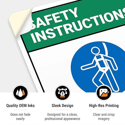 Safety Instructions Body Harness Required for Entry Sign, 10x7 Inches, 4 Mil Vinyl Decal Stickers Weather Resistant, Made in USA by Sigo Signs