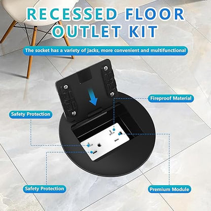 KYHSHJ Recessed Circular Floor Socket Kit with 20 Amp Stainless Steel TR Receptacle Outlet Stainless,Corrosive Resistant Hardware，Black