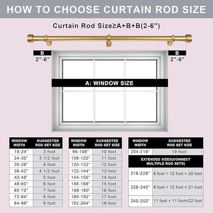 Heavy Duty Curtain Rods,1 1/4" Large Diameter Premium Nonadjustable Curtain Rod,48in/4ft Custom Window Treatment Rods with Durable Aluminum Brackets and End Caps,Gold Finish