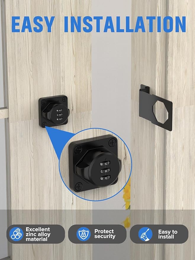 Cabinet Password Hasp Locks, 90 Degree Barn Door Lock, Household Security Combination Latch Lock for Locker, Fence, Bathroom, Outdoor, Garden (Black-1PC)