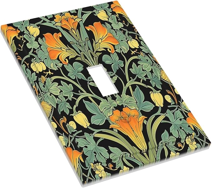 Decorative Light Switch Cover William Morris Vintage Floral Green Yellow 1 Gang Single Toggle Device Electrical Faceplate Switchplates Decorator Outlet Wall Plate for Bedroom Home Decor
