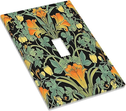 Decorative Light Switch Cover William Morris Vintage Floral Green Yellow 1 Gang Single Toggle Device Electrical Faceplate Switchplates Decorator Outlet Wall Plate for Bedroom Home Decor