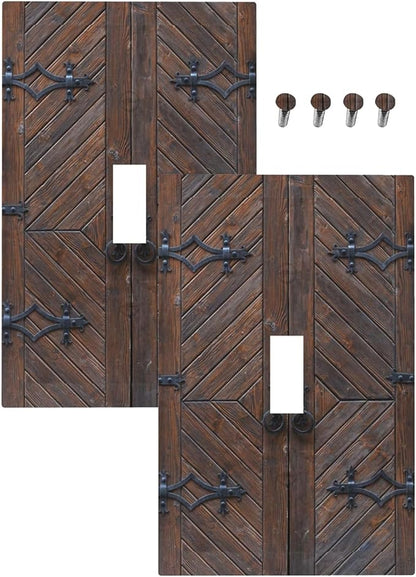 Decorative Light Switch Plate Covers Vintage Brown Wood Barn Door 1 Gang Light Switch Cover Plate Single Toggle Wall Plate Outlet Covers Faceplate for Farmhouse Home Decor （2 Pack）
