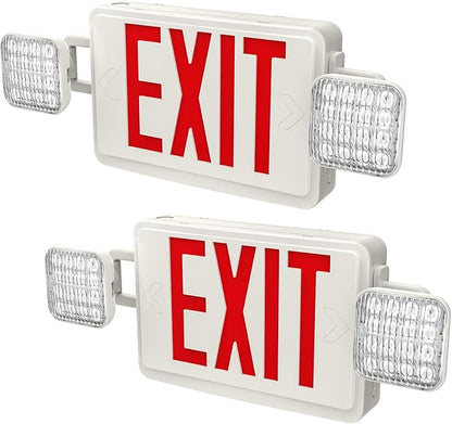 2 PACK LED Exit Sign Battery Backup with Emergency -EXIT Sign with 2 Adjustable Head Lights and Back Up Batteries- Emergency Exit Lighting, UL 924,120-277 VAC.
