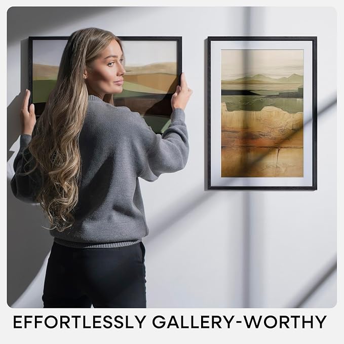 Homeforia 17x22 Picture Frame Black Wood, High End Oak 17x22 Poster Frames with Mat 12x18 Photo, 17 x 22 Wooden Frame Matted to 12 by 18 Print, 22x17 Hanging Frames, Tempered Glass, Wall Kit, Set of 1