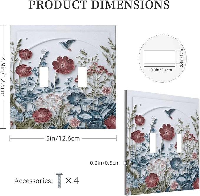 Wildflowers Rustic Flowers Floral Plants 2 Gang Double Toggle Wall Plate Cover Decorative Light Switch Covers Electrical Faceplate Switch Plates for Bathroom Kitchen Home