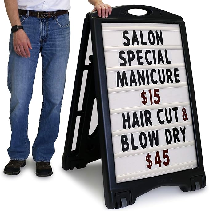 SmartSign 24"x36" Changeable Message Sign Board Sidewalk Sign, Standard Portable BigBoss & Letter Kit for Outdoor, Business, Large Black Standing Frame with Wheels, USA-Made