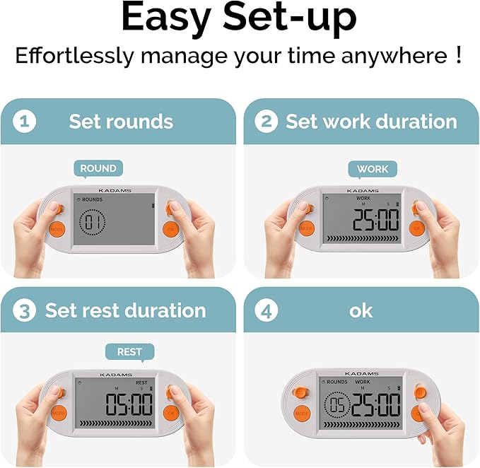 KADAMS Pomodoro Productivity Interval Timer - Countdown Stopwatch for Study, Yoga Gym Workouts Exercise HIIT Tabata with Magnets Stand (Orange)