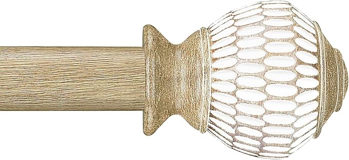 Curtain Rods for Windows 16 to 48 Inches Adjustable Length 1 Inch Diameter Window Curtain Rod with Wood Grain Leaf Pattern Finials,for Heavy Duty Curtains Rods