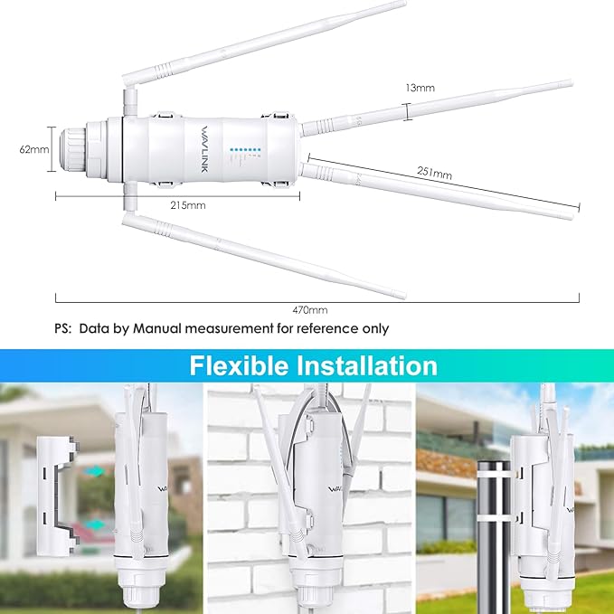 WAVLINK AC1200 Outdoor Long Range Weatherproof WiFi Extender/Wireless Access Point with Passive POE, Dual Band 2.4G+5G, 4x7dBi Omni Directional Antennas,Supports Router/AP/Repeater/Mesh Modes
