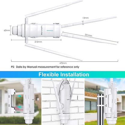 WAVLINK AC1200 Outdoor Long Range Weatherproof WiFi Extender/Wireless Access Point with Passive POE, Dual Band 2.4G+5G, 4x7dBi Omni Directional Antennas,Supports Router/AP/Repeater/Mesh Modes