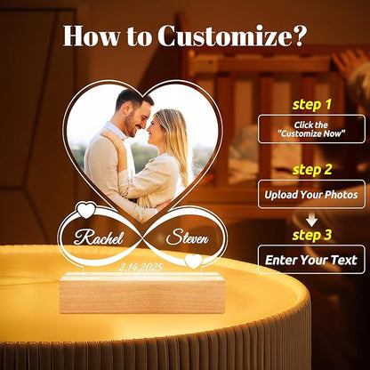 Personalized Picture Frame, Custom Picture Frames, Customized Photo Frame, Personalized Anniversary Valentines Day Gifts for Women Men Her Him Girlfriend Boyfriend Couple Mom Dad Baby Kid Family