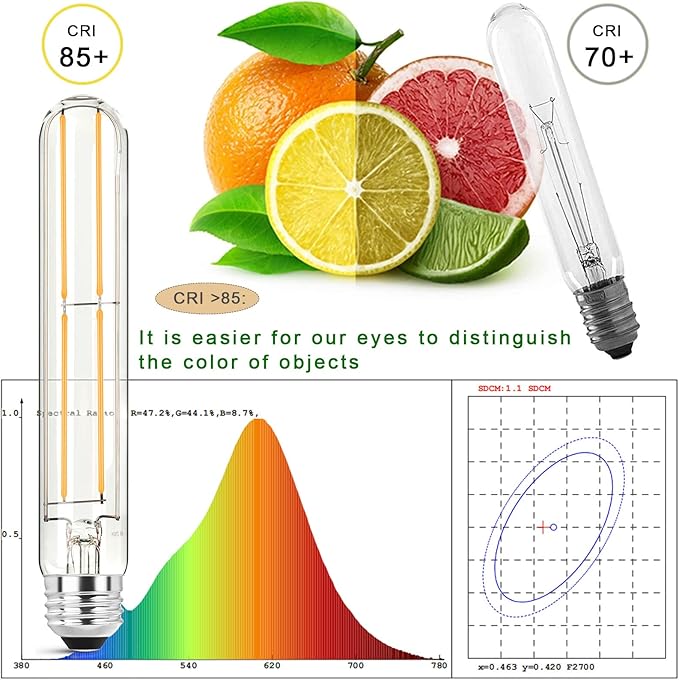 7.3 Inch E26 Led Bulb 6W Dimmable, 2700k Soft White Edison Bulbs 800LM, Equal 80 Watt Tubular T10 T9 Long Clear Glass Light Bulb for Rustic Pendant Pipe Wall Sconces Chandeliers - 4Pack