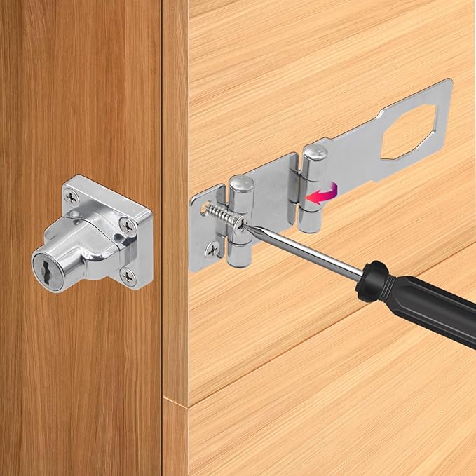 2 Pack Door Lock Hasp Latchs, Collapsible Solid 304 Stainless Steel File Cabinet Lock Desk Drawer Lock, for 90 Degree and 180 Degree Drawers, Dabinets, Doors, Flip Barn Door (Individual Key)