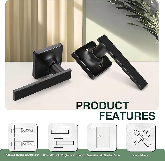 GOBEKOR 1 Pack Matte Black Passage Door Lever Hall Closet Door Handle with Lock Interior Door Handles Keyless Door Lock Black Lever Door Handles
