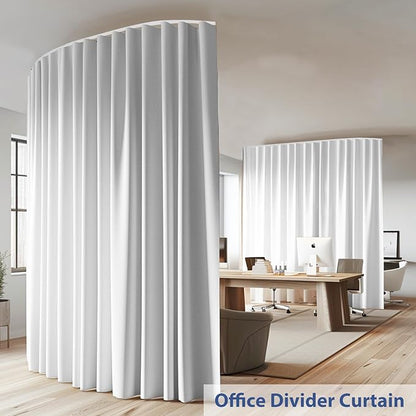 Room Divider Ceiling Mounted Curtains Track Sets Extra Wide Blackout Curtain Flexible Tracks for Bedroom Privacy Partition Separator, 1 Panel White Drape and White Rail, W8.3 x H9ft