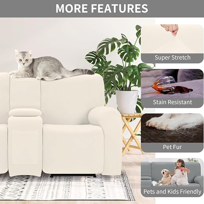 Easy-Going 100% Waterproof Recliner Cover, Stretch Couch Covers for Reclining Couches, Extra Large Sectional Sofa Slipcover, L-Shape Furniture Protector for Kids & Pets, 5 Seater, Beige