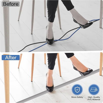 Floor Cord Cover Self Adhesive Cord Hider Floor Extension Cord Covers for Floor Power Cord Protector Cable Management Prevent Cable Trips Cable Cavity 0.32" W x 0.32" H (Grey, 10Ft)