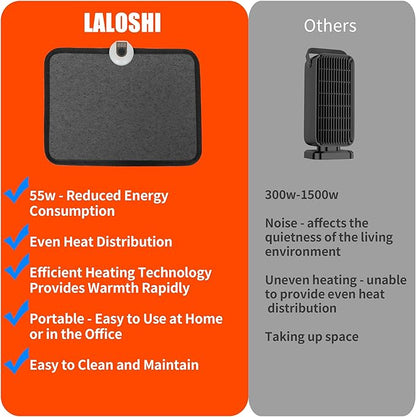 Heated Floor Mat Under Desk for Foot Warmer - 7 Temp Settings & 55w Heating Pad - Heated Feet Rest for Home Office Desk,Energy Saving Feet Warmers for Home/Work/Office - Black