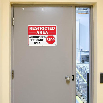GicnKeuz Large Restricted Area Sign, 14x10 Inches Do Not Enter - Authorized Personnel Only Signs, Rust Free.40 Reflective Aluminum, Fade Resistant/Waterproof, 6 Pre-drilled Holes (2 Pack)