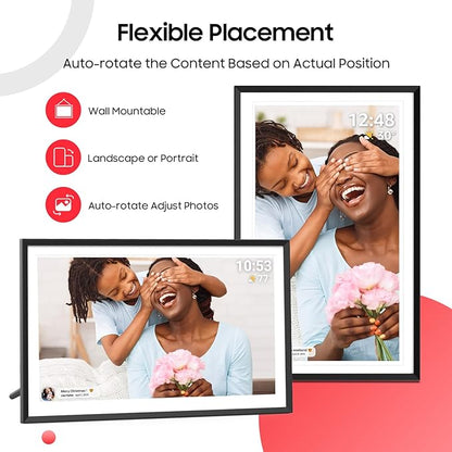 ApoloSign Digital Picture Frame 15.6 inch, WiFi Digital Photo Frame with 32GB Storage, 1920x1080 FHD IPS Touch Screen, Auto-Rotate, Easy Setup to Share Photos or Videos Instantly via Frameo App