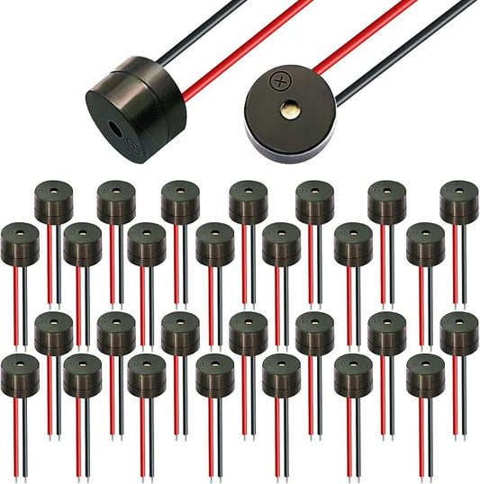 30Pcs DC 12V Electronic DC Buzzer 5v Alarm Active Piezo Beep Sound ABS Housing 85dB Wired Connector Black