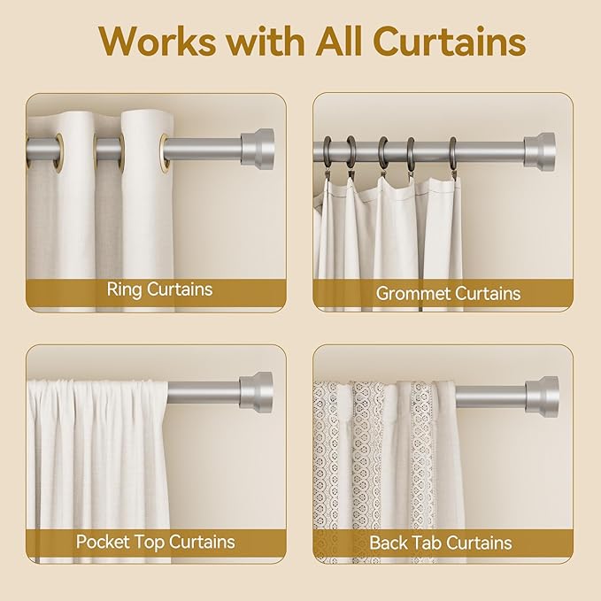 Curtain Rod 32-144 Inch, Heavy Duty 1 Inch Adjustable Curtain Rods for Windows, Sliver Extra Long Window Treatment Rods, Modern Design, Easy Installation