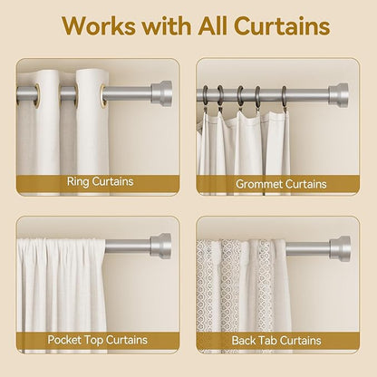 Curtain Rod 2 Pack 32-118 Inch, Heavy Duty 1 Inch Curtain Rod, Sliver Long Adjustable Window Treatment Rods,Modern Design, Easy Installation