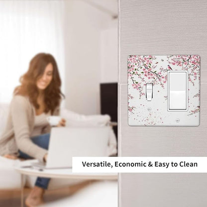 Decorative Outlet Covers Rustic Plum Blossom Pink Flowers 2 Gang Wall Plate Single Toggle 1 Rocker Light Switch Cover Switch Plate Covers Faceplate for Home Bedroom Decor