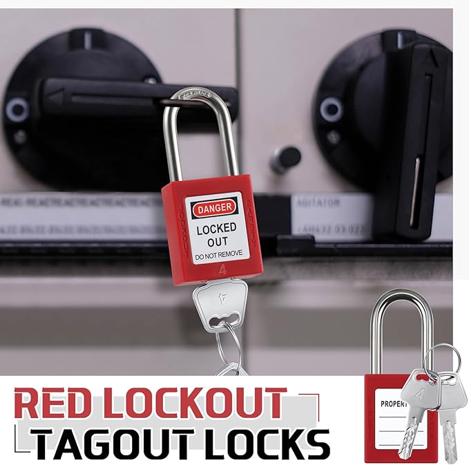 Landhoow 12 Set Lockout Tagout Locks and Keys Kit Loto Locks Different Safety Lock 2 Keys Per Lock Tag Out Padlocks for Electrical Lockout Tag Out Stations and Devices Kits (Red)