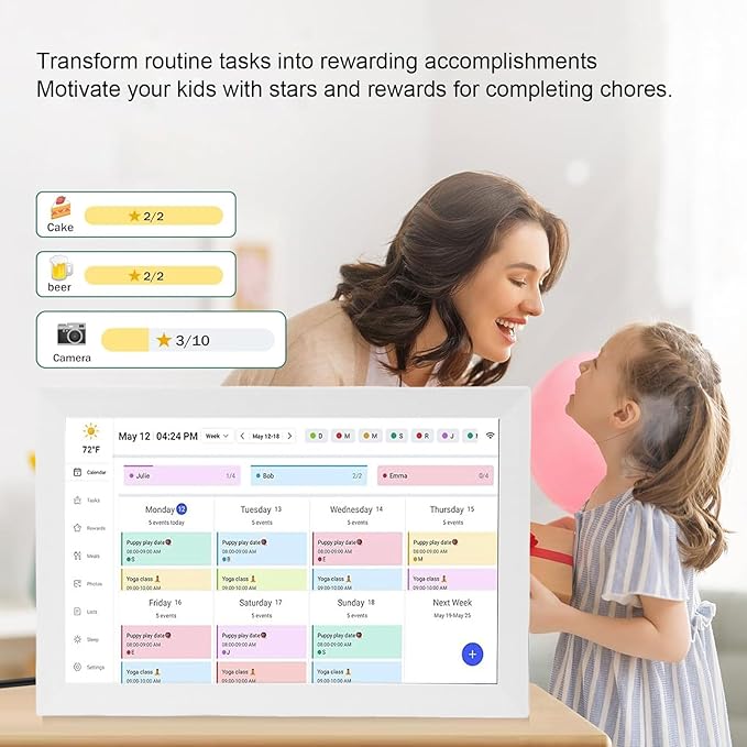 GOWENIC 15.6" Digital Calendar Chore Chart, 1080P Interactive Touchscreen Wall Planner with 2 Ways Synchronization, Seamless Scheduling for Family (US)