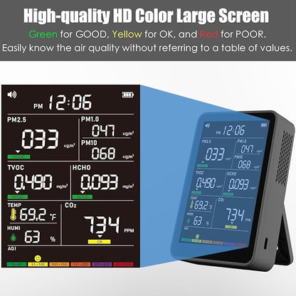 Professional Indoor Air Quality Monitor with AQI Beep Alarms, Portable Real-Time Detector for Home Cars Plants and Pets (Black)