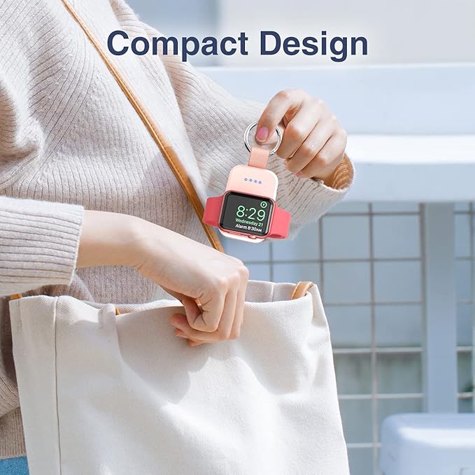 i.VALUX Portable Wireless Charger for Apple Watch Series 11/10/9/8/UItra/7/6/5/4/3/2/SE, Compact Magnetic iWatch Charger 1000mAh Power Bank Travel Keychain Style Gift for Mother Girl Birthday-Pink