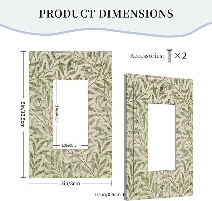Decorative Outlet Covers Vintage Morris Willow Leaf Green Leaves 1 Gang Single Decora GFCI Device Light Switch Covers Plate 1 Rocker Wall Plate Jumbo Switch Cover Plate for Home Decor