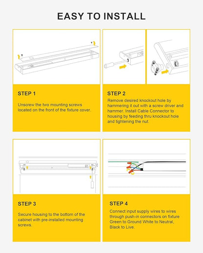 Hardwired Under Cabinet Lighting 36 Inch, 3 Color Settings - Soft White(3000K), Bright White(4000K), Daylight White(5000K), 2 Pack Linkable Dimmable Under Counter Lights for Kitchen, CRI 97