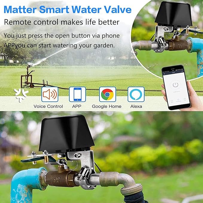 UseeLink Matter Water Valve, Smart Water Shut Off Valve, Automatic Valve Controller Timer,Compatible with Alexa,Apple Home, 2 Packs