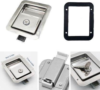 2 Pack Stainless Door Lock Heavy Duty Flush Mount Handle Latch for Trailer Toolbox RV Handle Latch with Gasket Keys