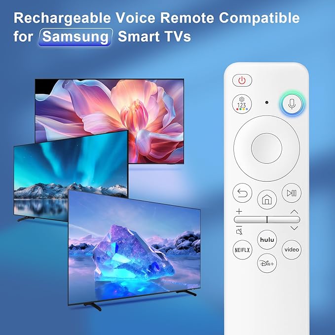 Rechargeable Voice Remote for Samsung Smart TVs, Replacement for 2021–2025 Samsung TV Remote Control with Voice Search. 2-Year Warranty.
