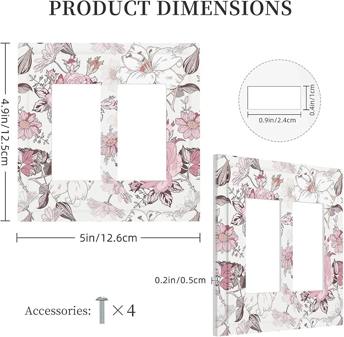Decorative Outlet Covers Modern Watercolor Flower Pink White Wildflower 2 Gang Double GFCI Rocker Electrical Wall Panels Light Switch Cover Plate for Bedroom Home Decor