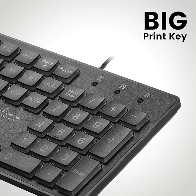 Perixx PERIBOARD-317 Wired Backlit USB Keyboard, Big Print Letter with White Illuminated LED, US English Layout,Black