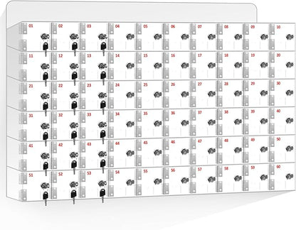 60 Slots Clear Acrylic Cell Phone Locker Box Wall-Mounted with Keys, Lockable Secure Storage Cabinet for Classroom Office Gym, Multi-Use Phone Lock Organizer for Employees Students (Large)